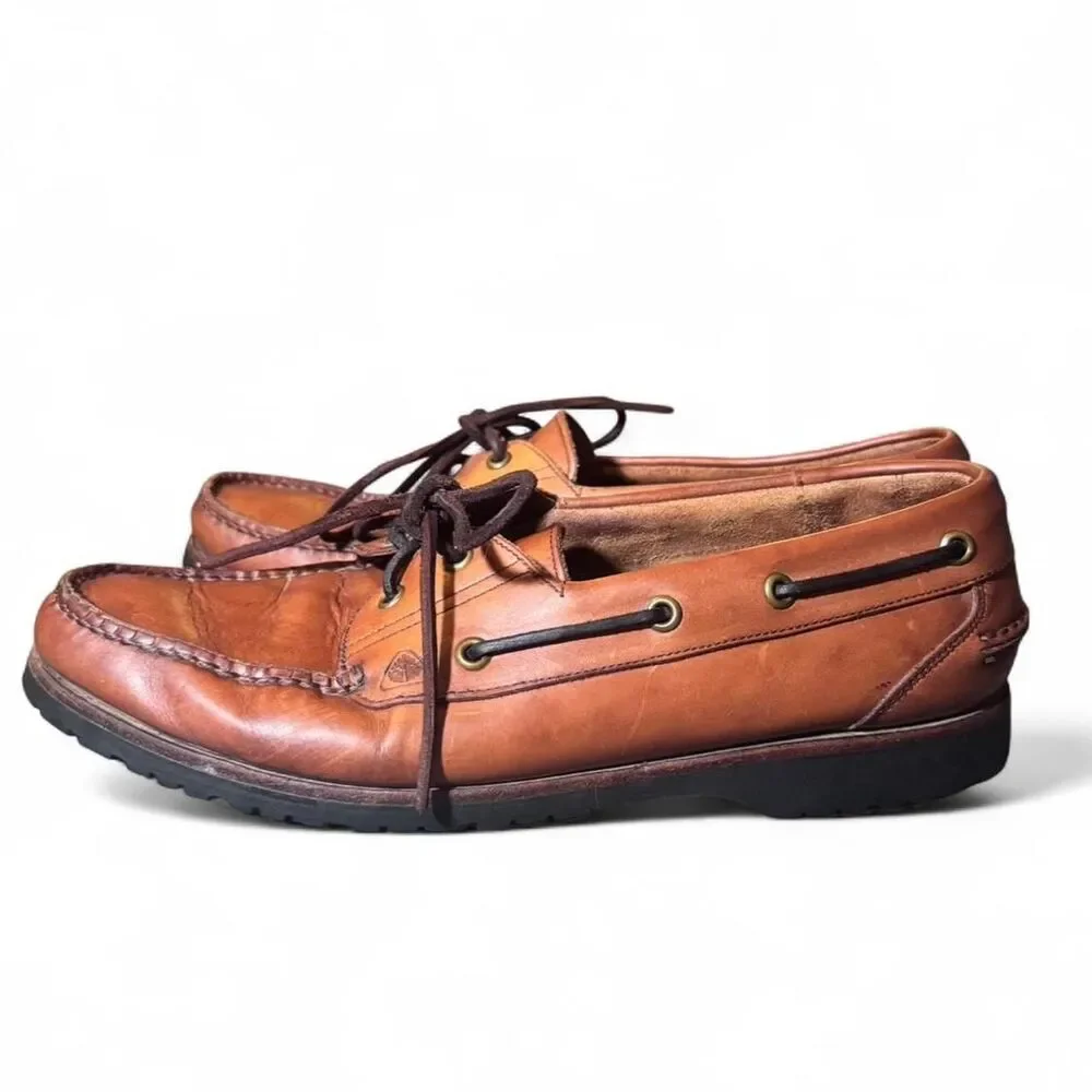 Florsheim Outdoorsman Brown Leather Boat Shoes Men’s 10.5 Moc Toe Casual
